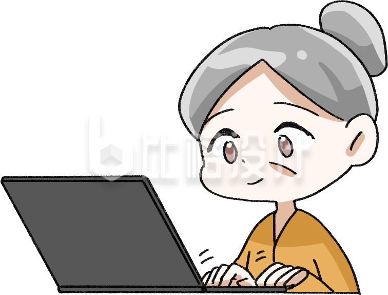 上网查资料的老人家手绘插画