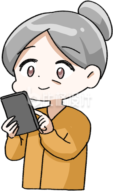 使用手机的老人家手绘插画