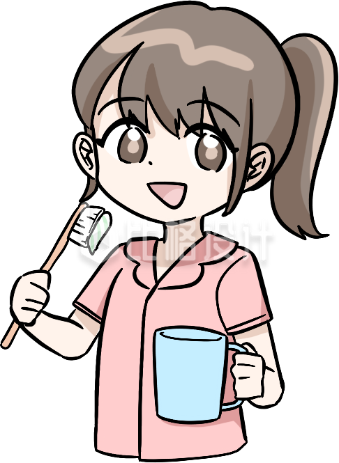 刷牙的小姑娘手绘插画