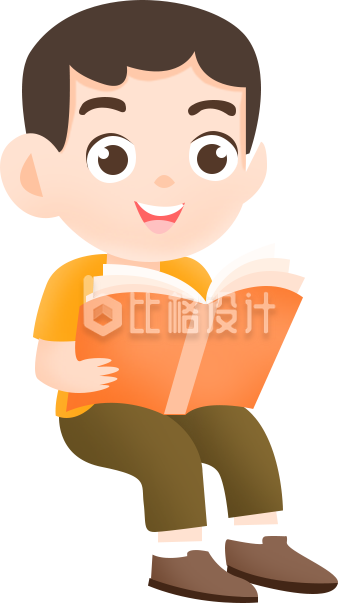 看书的小男孩手绘
