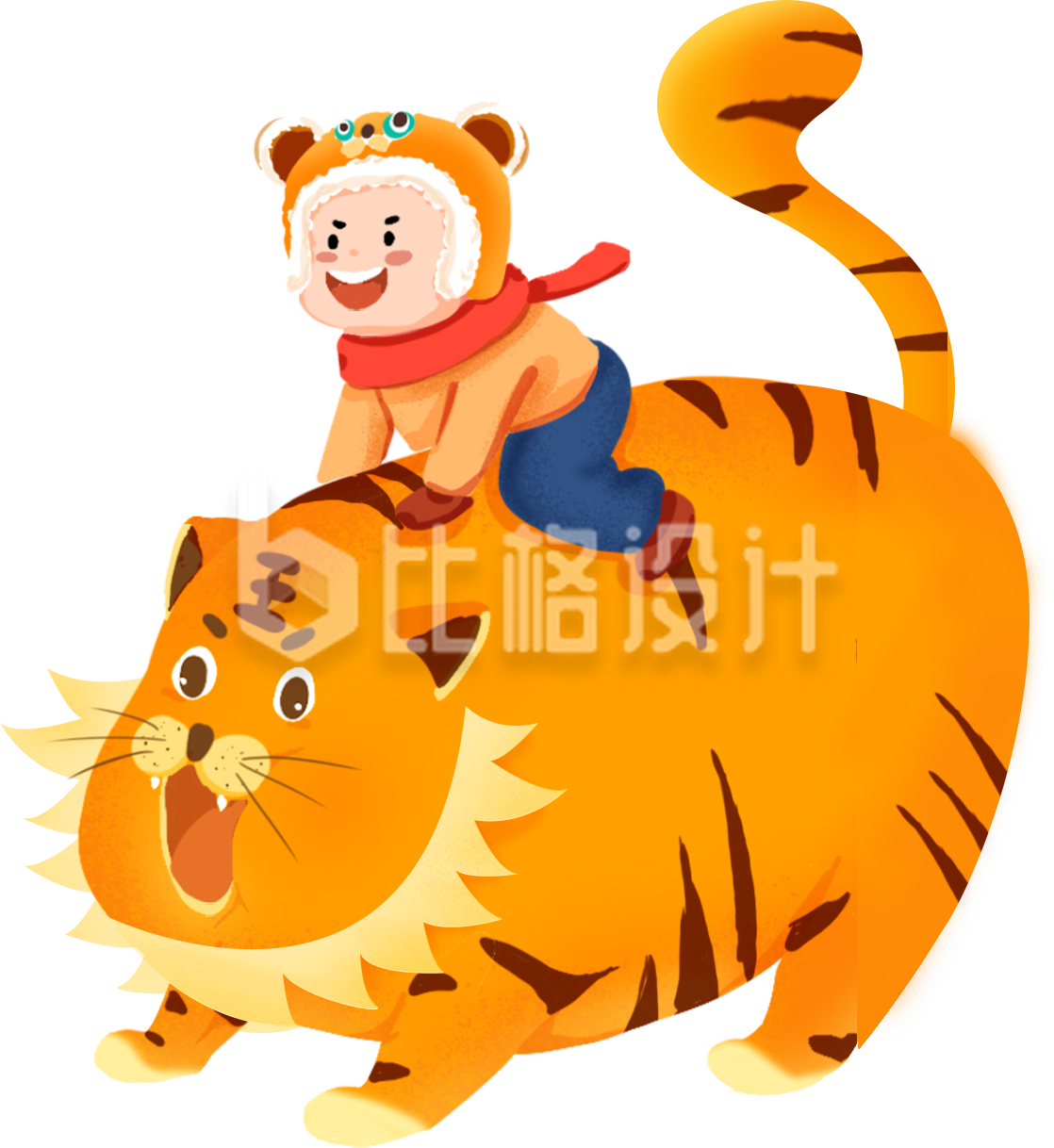 老虎趣味可爱手绘插画