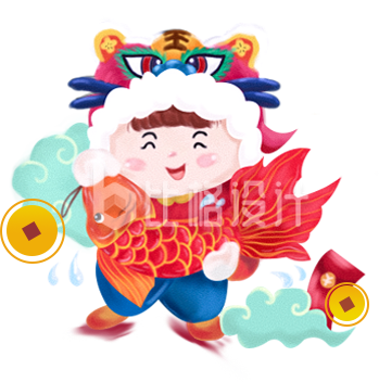 拜年的小朋友手绘插画