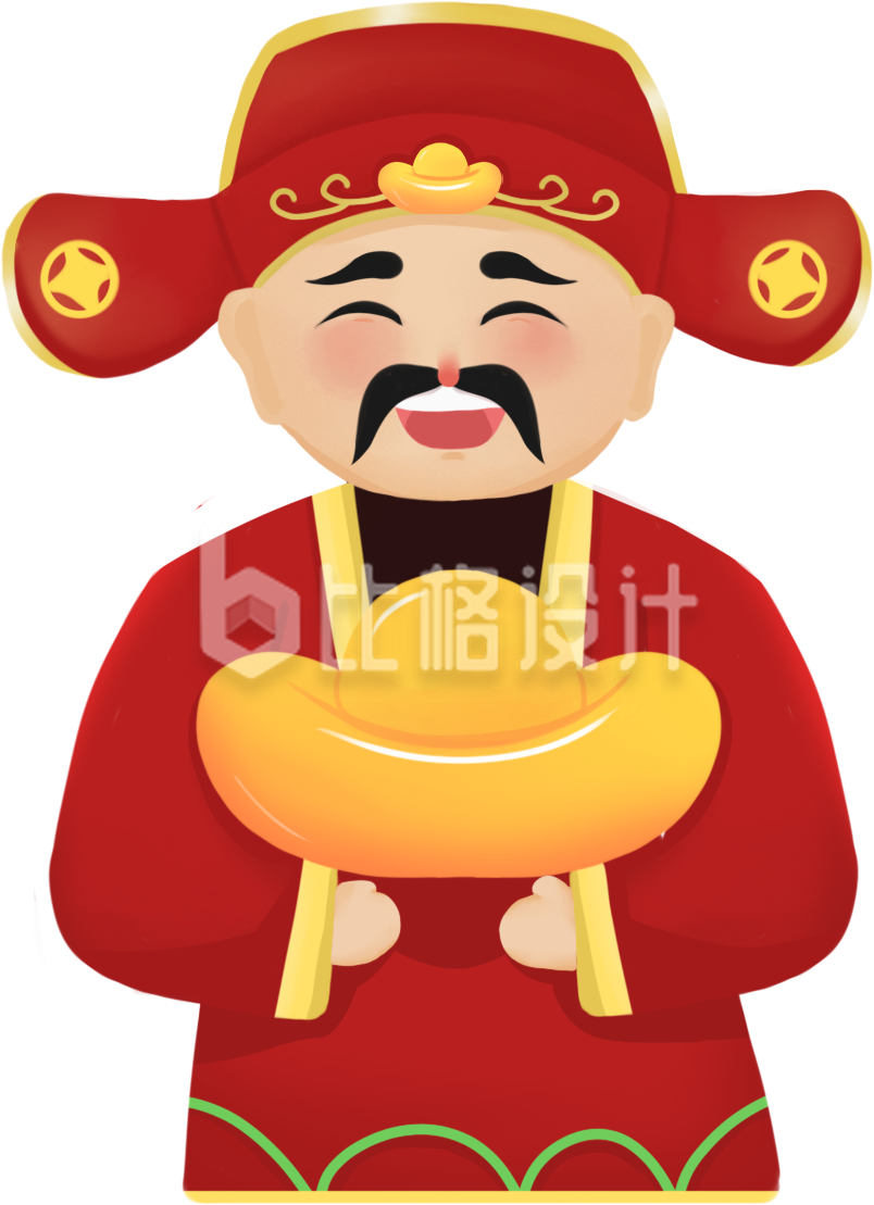财神手绘插画趣味可爱
