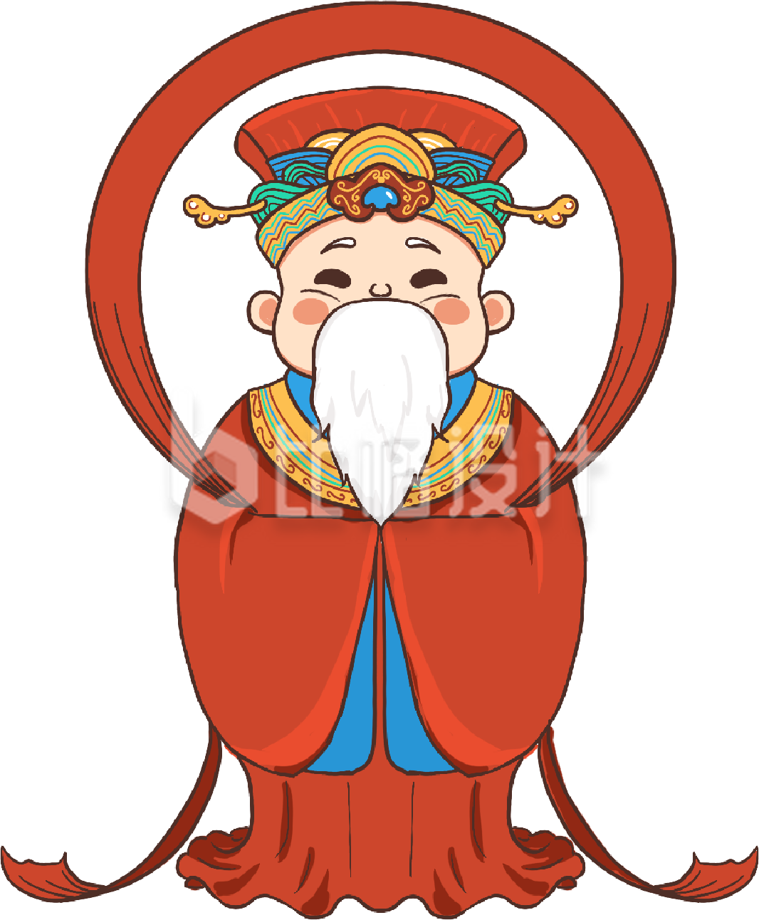 灶神手绘插画趣味可爱