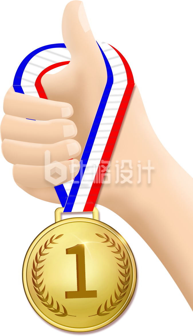 手拿着奖牌手绘插画
