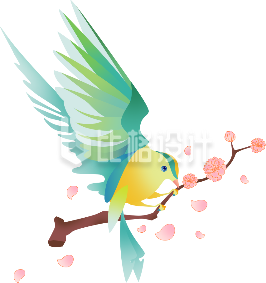 小鸟小花手绘插画趣味