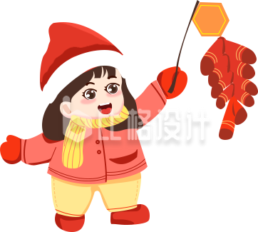 可爱小女孩拿着鞭炮手绘