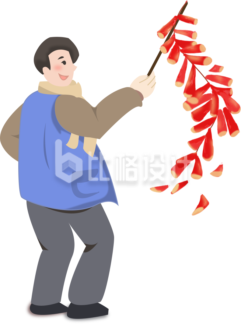 放鞭炮的小男孩手绘插画