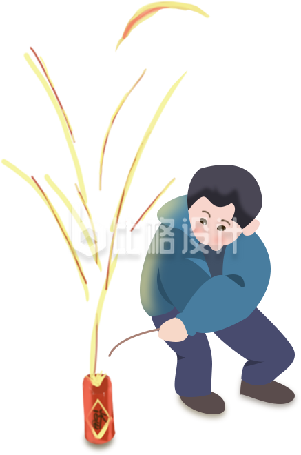 放鞭炮的小男孩手绘插画
