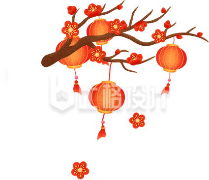 树枝梅花挂灯笼喜庆