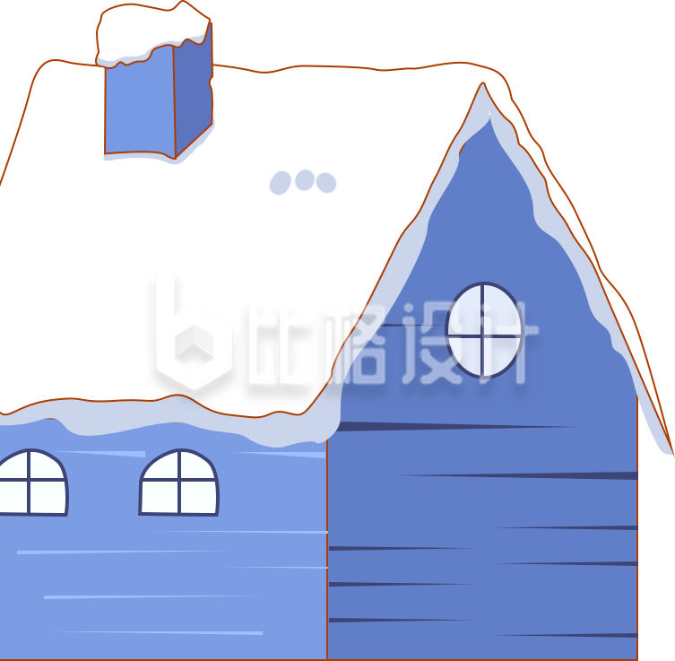 房子雪景手绘插画