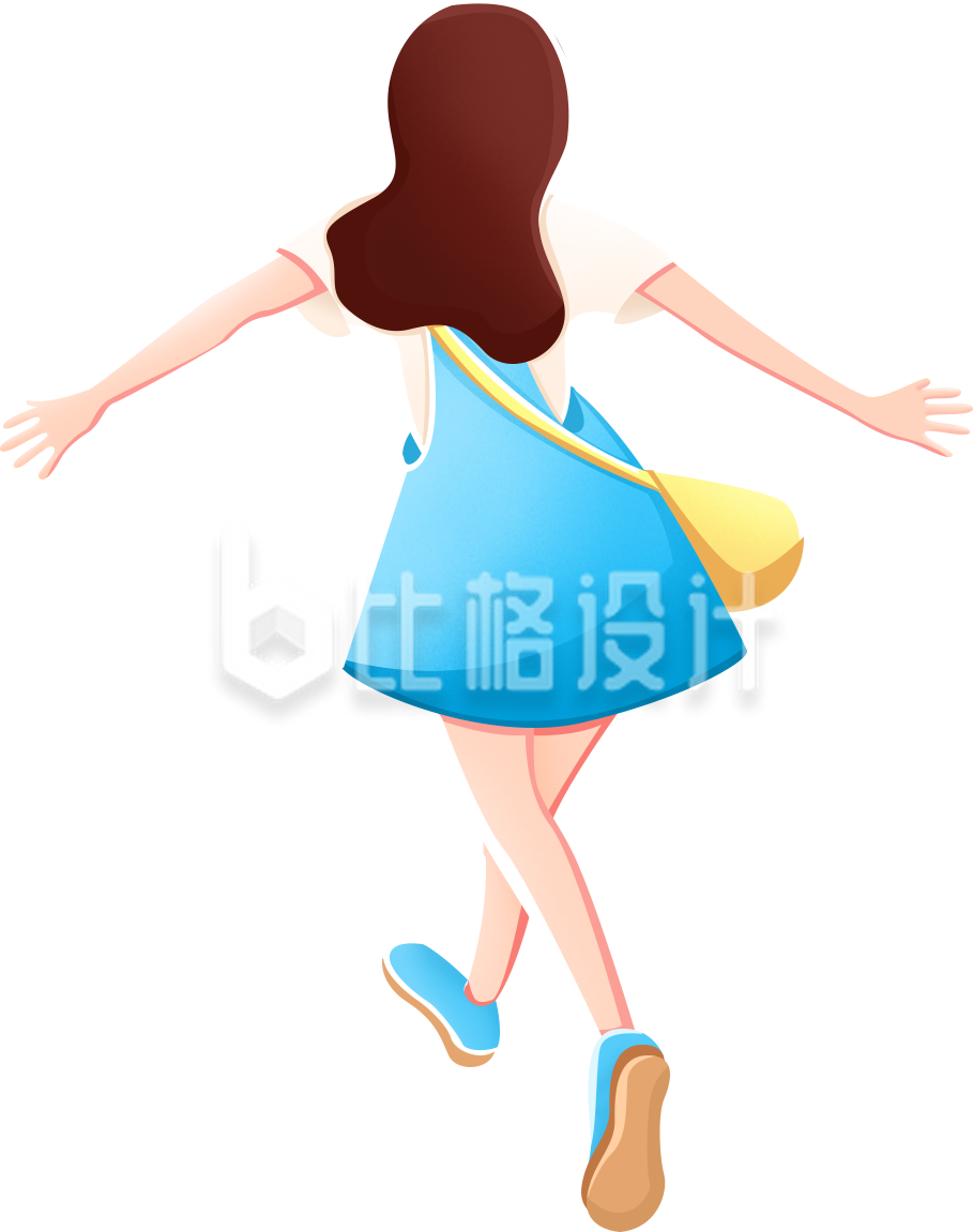 漂亮小女孩背影手绘插画趣味