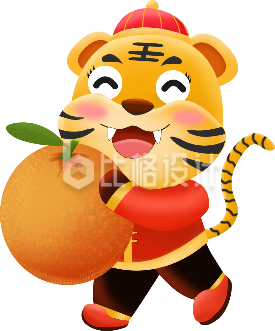 小老虎抱着水果手绘趣味可爱