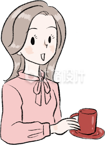女士喝咖啡手绘手绘插画