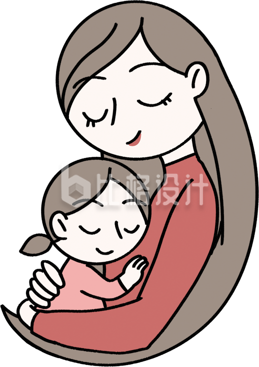 妈妈抱着小孩子手绘插画趣味