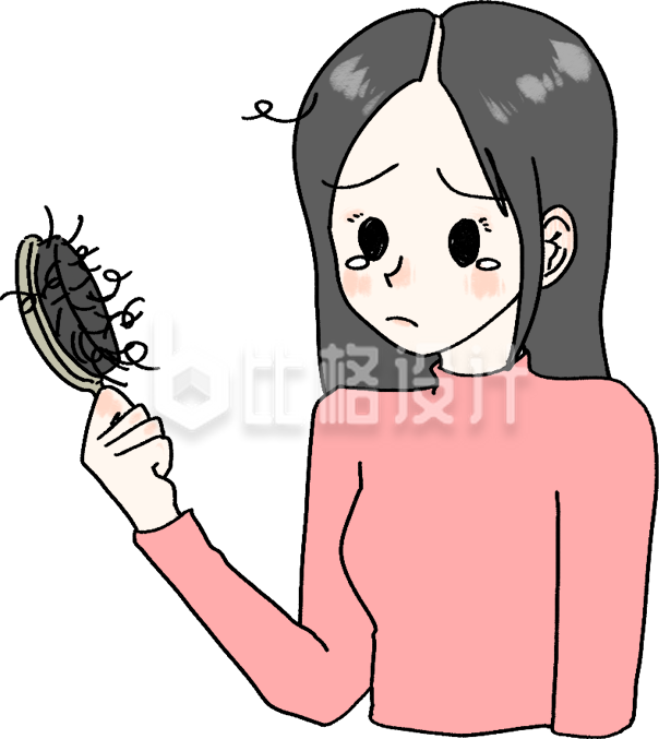 掉头发的小女孩手绘插画趣味可爱