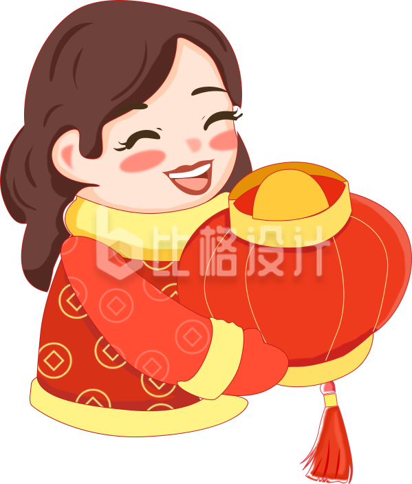 拜年的小女孩手绘