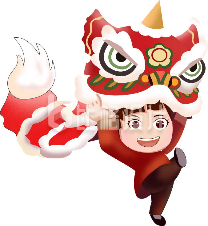 舞狮子手绘插画趣味可爱 