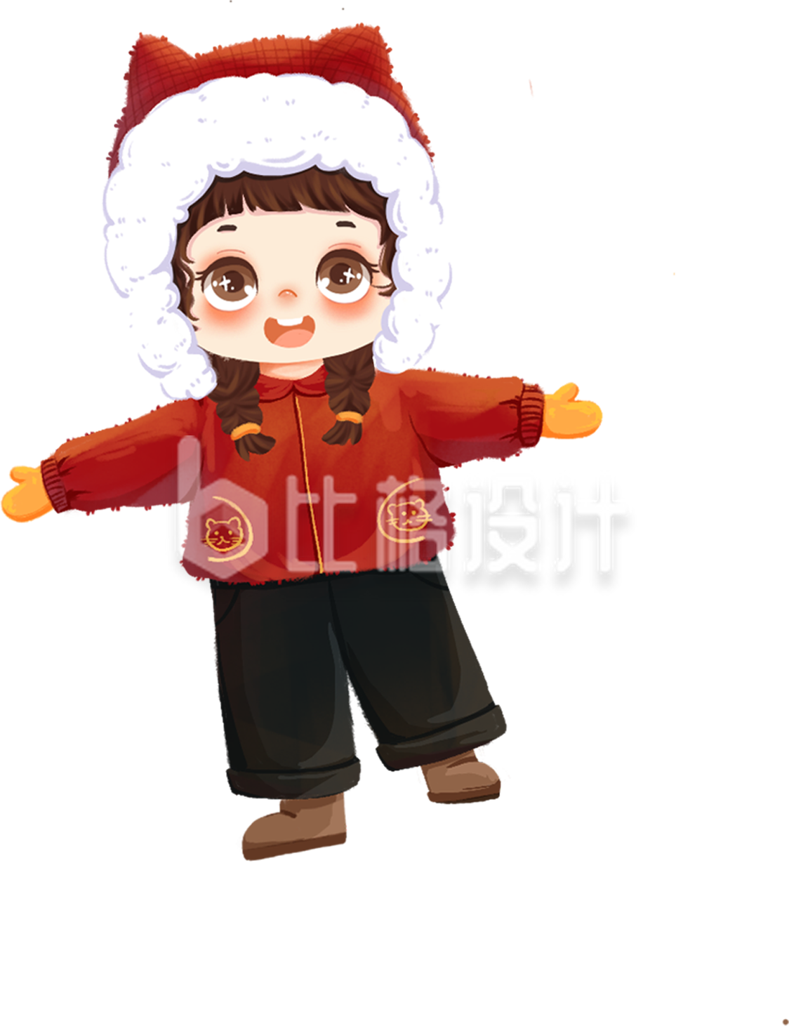 手绘卡通可爱新年喜庆小女孩插画