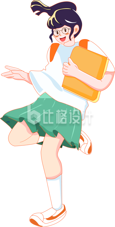 小女孩手绘插画卡通