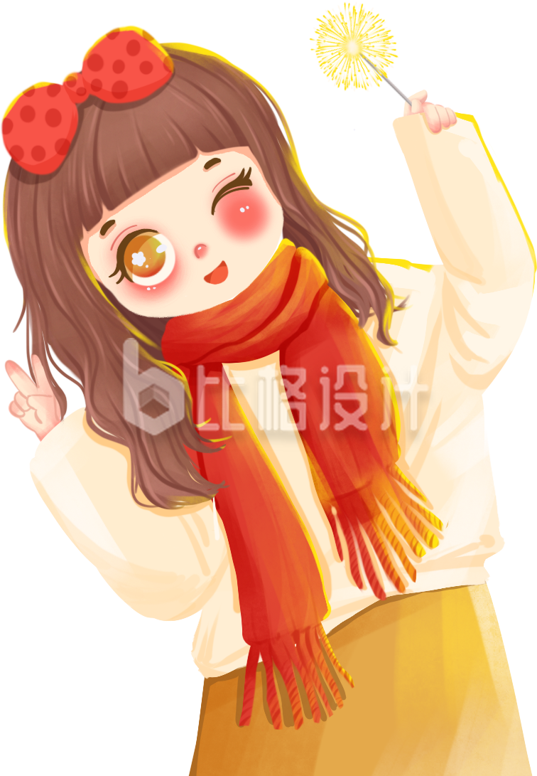 可爱烟花开心女孩
