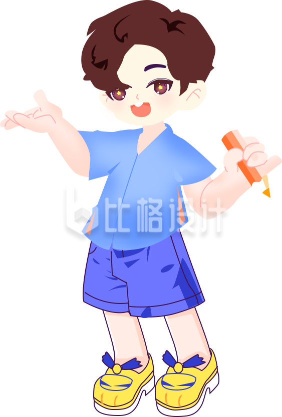 可爱小男孩手绘插画趣味