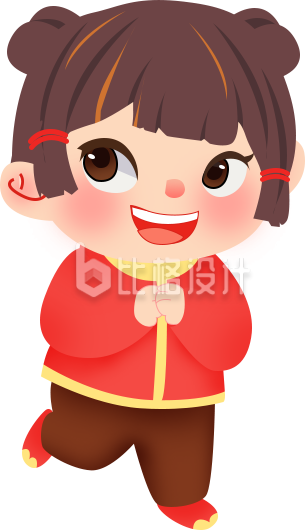 拜年小女孩手绘喜庆