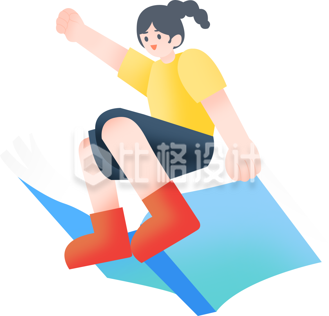 可爱小女孩坐在书上飞手绘趣味