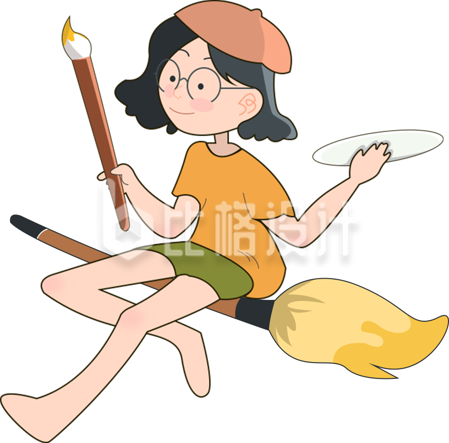 学习美术的小女孩手绘插画趣味