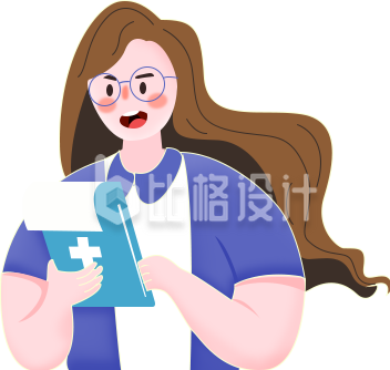 小女孩拿着文件做报告手绘插画