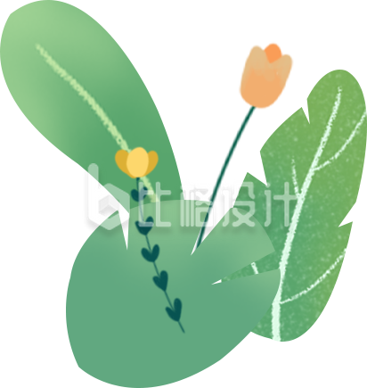 小花手绘树叶插画