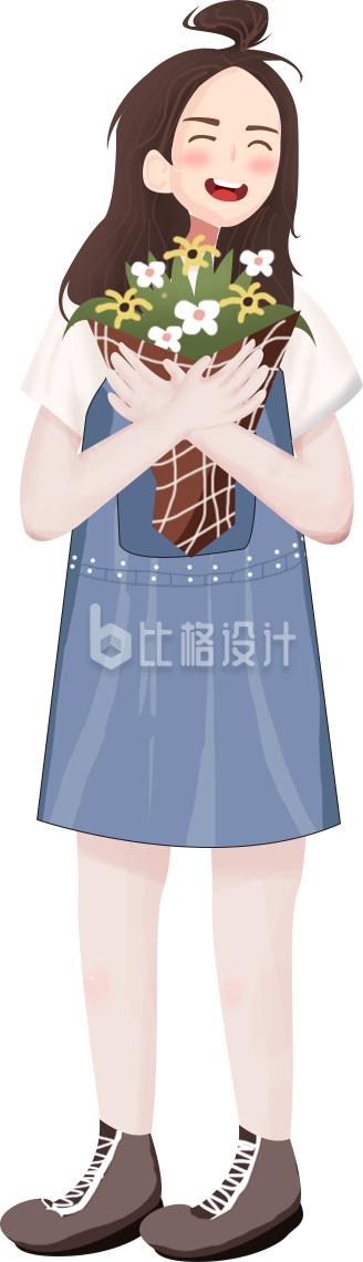 可爱抱花小女孩手绘