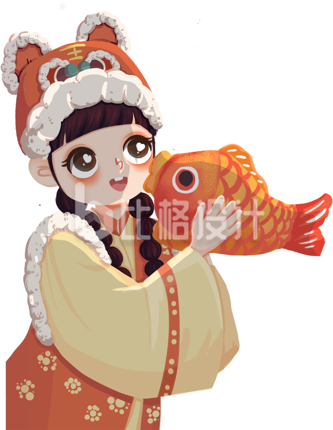 手绘卡通喜庆虎年小女孩插画