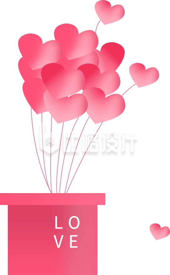 爱心气球盒子情人节浪漫手绘