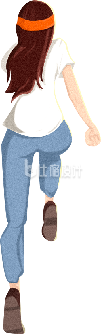 跑步背影小女孩手绘插画