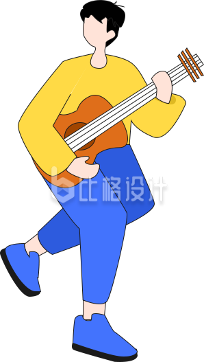 弹吉他小男孩手绘