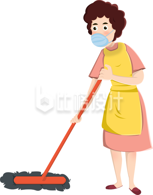 家政阿姨打扫卫生手绘插画