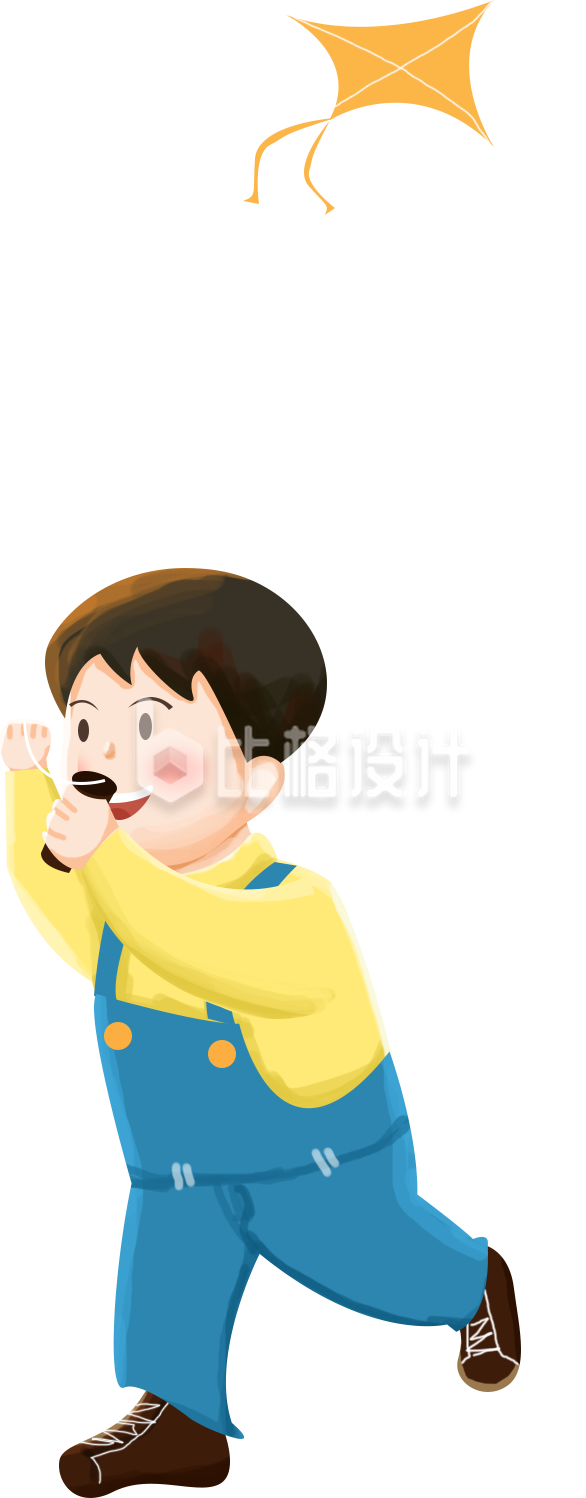 放风筝手绘小男孩趣味