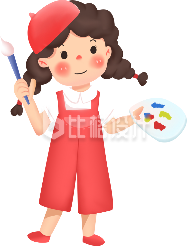 可爱小女孩绘画插画