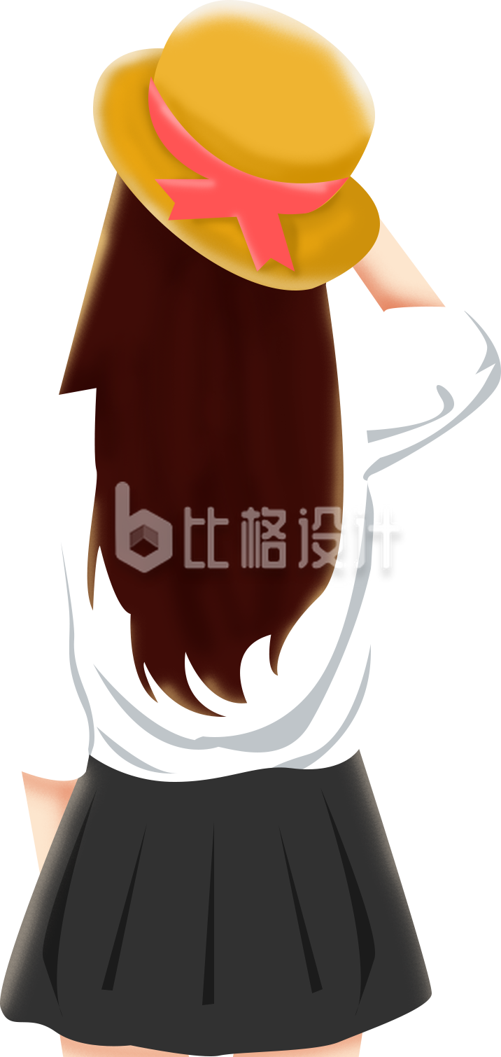背影手绘小女孩插画趣味