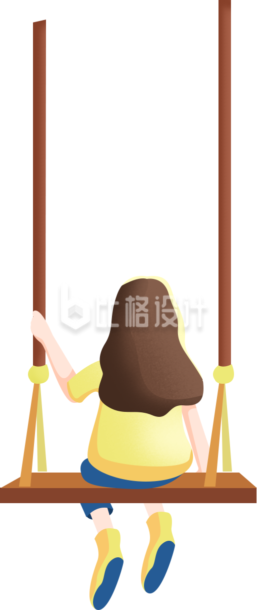 秋千背影小女孩手绘趣味