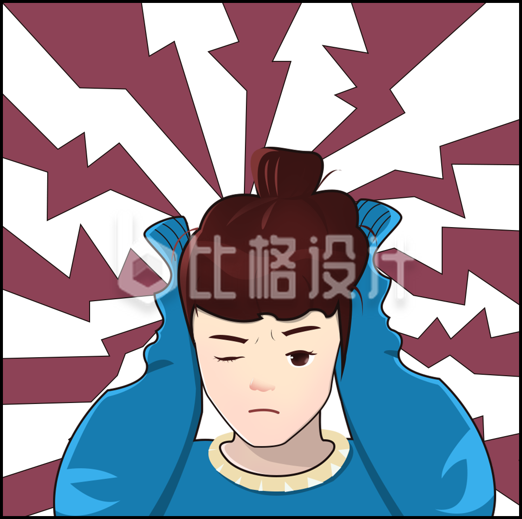 小女孩被噪音环绕手绘