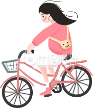 骑自行车的小女孩手绘插画趣味