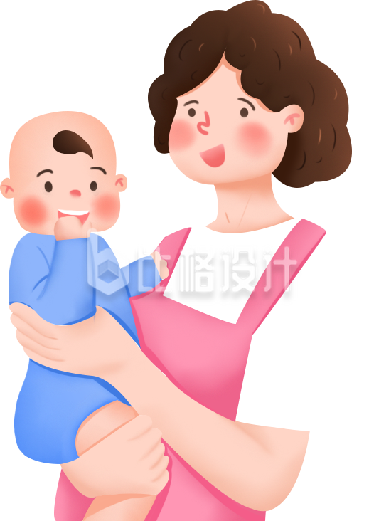 妈妈抱着宝宝婴儿手绘插画