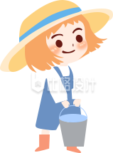可爱小女孩提着水桶手绘插画