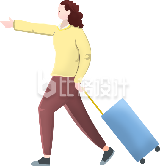 人物行李箱手绘趣味
