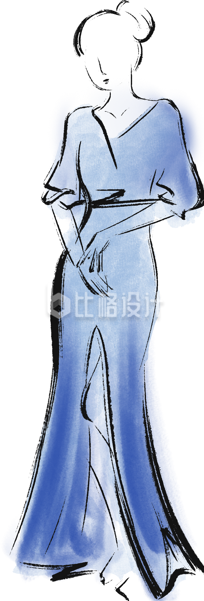 优雅蓝色长裙手绘 尽显时尚服饰箱包之美