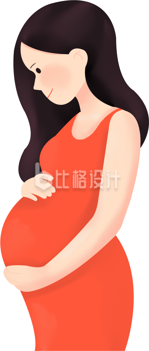 身穿红衣的孕妇形象图，尽显母性光辉