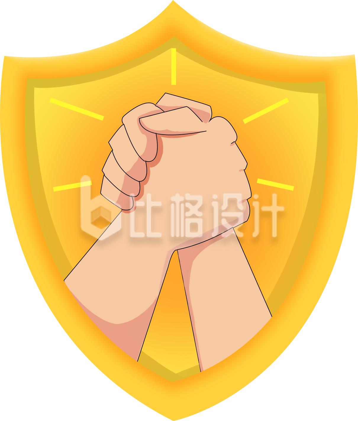 紧握的双手象征团结 盾牌徽章传递力量