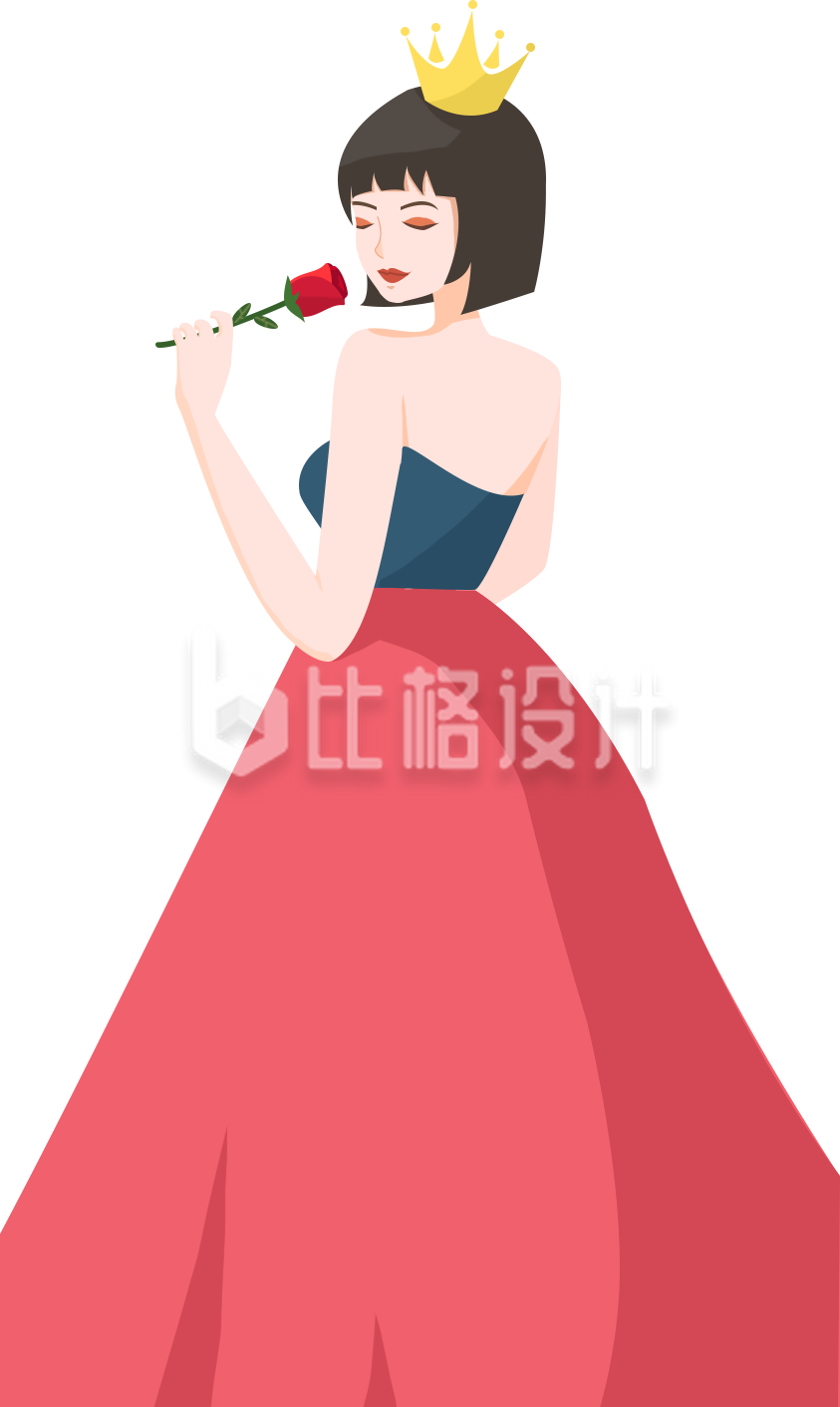 头戴皇冠的优雅女士手持玫瑰尽显高贵